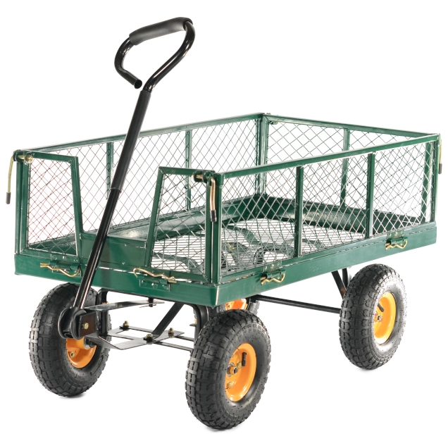 Order a Make light work of heavy lifting with the GCT300 heavy-duty garden cart. Designed for both domestic and professional use, this robust 300kg garden trolley features a durable steel frame and drop-down mesh sides for quick, easy loading and unloading.